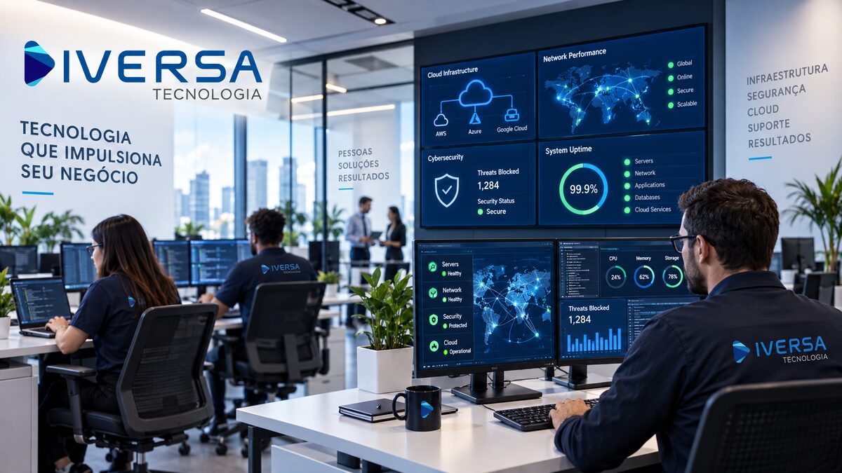 Equipe técnica da Diversa Tecnologia atuando em suporte corporativo e gestão de infraestrutura de TI