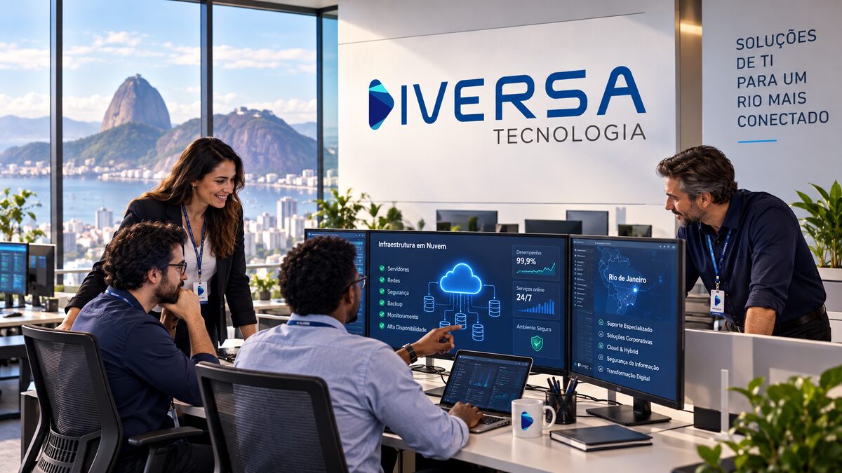 Equipe de engenharia e suporte de TI corporativo da Diversa Tecnologia atendendo empresas no Rio de Janeiro